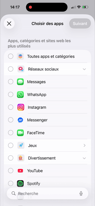 Sélectionnez les apps à bloquer