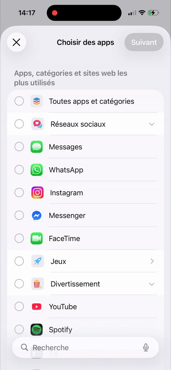 Sélectionnez les apps